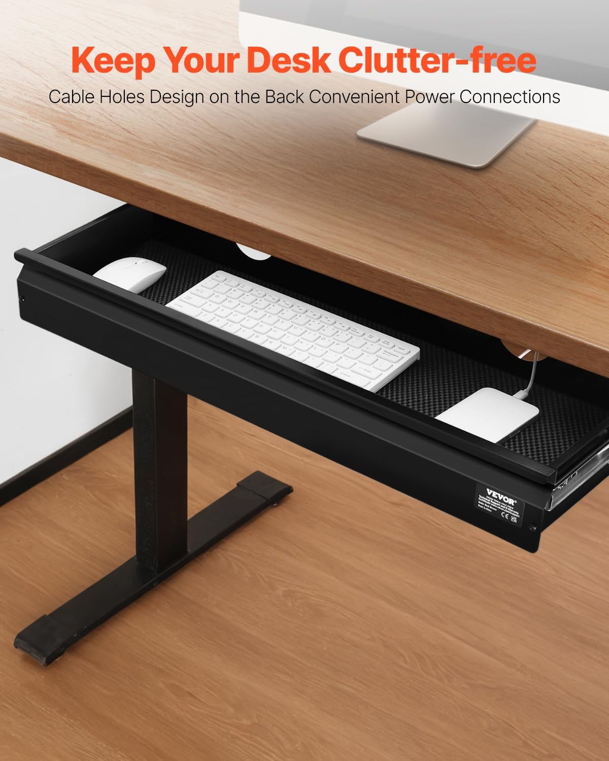 Under Desk Drawer Slide Out, 26 inch Under Desk Mounted Pull-out Drawer Attachment, Hidden Under Counter Drawers for office Home Sit Stand Workstation, Black