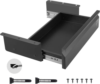 Under Desk Drawer Slide Out, 26 inch Under Desk Mounted Pull-out Drawer Attachment, Hidden Under Counter Drawers for office Home Sit Stand Workstation, Black