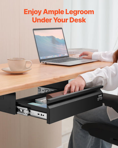 Under Desk Drawer Slide Out, 26 inch Under Desk Mounted Pull-out Drawer Attachment, Hidden Under Counter Drawers for office Home Sit Stand Workstation, Black