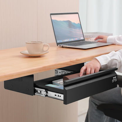 Under Desk Drawer Slide Out, 26 inch Under Desk Mounted Pull-out Drawer Attachment, Hidden Under Counter Drawers for office Home Sit Stand Workstation, Black