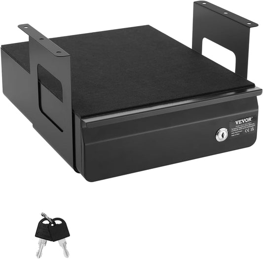 Under Desk Lockable Slide Out Drawer, 13 inch Under Desk Pull-out Drawer for Sit Stand Workstation, Secure Under Counter Drawers for Home Office Storage Organizer, Black