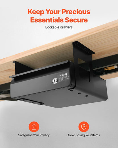 Under Desk Lockable Slide Out Drawer, 13 inch Under Desk Pull-out Drawer for Sit Stand Workstation, Secure Under Counter Drawers for Home Office Storage Organizer, Black