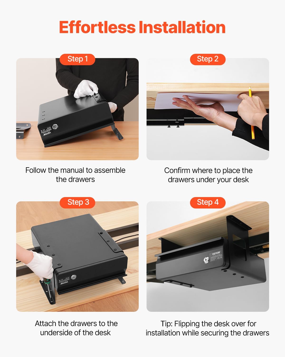 Under Desk Lockable Slide Out Drawer, 13 inch Under Desk Pull-out Drawer for Sit Stand Workstation, Secure Under Counter Drawers for Home Office Storage Organizer, Black