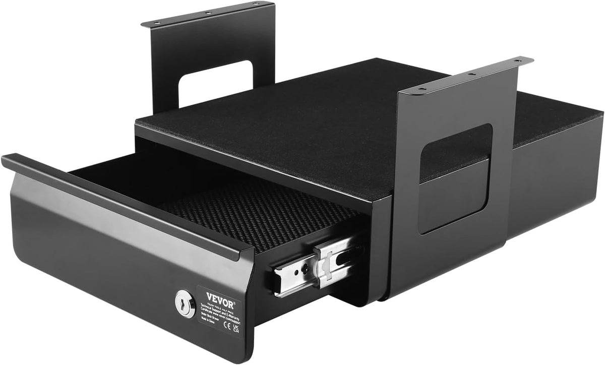 Under Desk Lockable Slide Out Drawer, 13 inch Under Desk Pull-out Drawer for Sit Stand Workstation, Secure Under Counter Drawers for Home Office Storage Organizer, Black