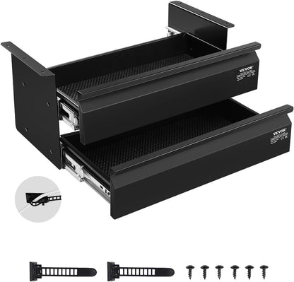 Under Desk Lockable Slide Out Drawer, 13 inch Under Desk Pull-out Drawer for Sit Stand Workstation, Secure Under Counter Drawers for Home Office Storage Organizer, Black