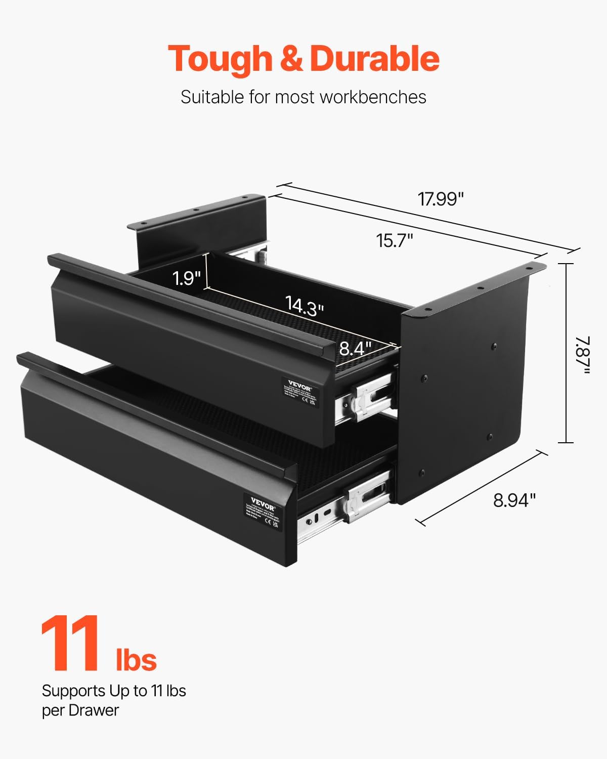 Under Desk Lockable Slide Out Drawer, 13 inch Under Desk Pull-out Drawer for Sit Stand Workstation, Secure Under Counter Drawers for Home Office Storage Organizer, Black