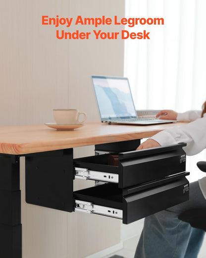 Under Desk Lockable Slide Out Drawer, 13 inch Under Desk Pull-out Drawer for Sit Stand Workstation, Secure Under Counter Drawers for Home Office Storage Organizer, Black