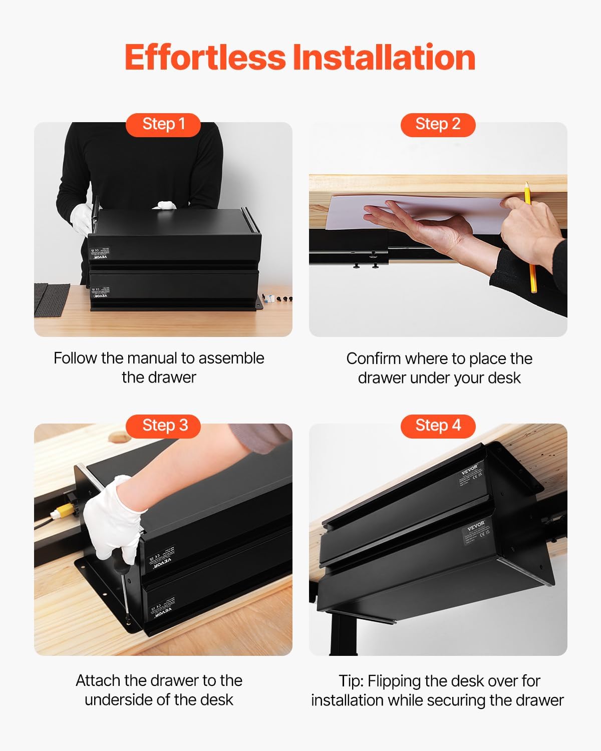 Under Desk Lockable Slide Out Drawer, 13 inch Under Desk Pull-out Drawer for Sit Stand Workstation, Secure Under Counter Drawers for Home Office Storage Organizer, Black