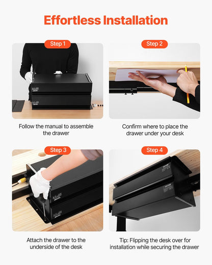 Under Desk Lockable Slide Out Drawer, 13 inch Under Desk Pull-out Drawer for Sit Stand Workstation, Secure Under Counter Drawers for Home Office Storage Organizer, Black