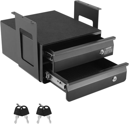 Under Desk Lockable Slide Out Drawer, 13 inch Under Desk Pull-out Drawer for Sit Stand Workstation, Secure Under Counter Drawers for Home Office Storage Organizer, Black