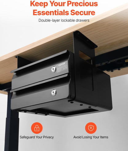 Under Desk Lockable Slide Out Drawer, 13 inch Under Desk Pull-out Drawer for Sit Stand Workstation, Secure Under Counter Drawers for Home Office Storage Organizer, Black