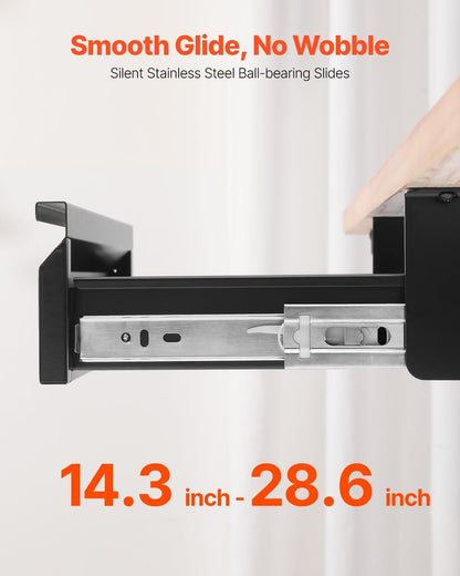 Under Desk Lockable Slide Out Drawer, 13 inch Under Desk Pull-out Drawer for Sit Stand Workstation, Secure Under Counter Drawers for Home Office Storage Organizer, Black
