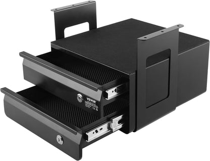 Under Desk Lockable Slide Out Drawer, 13 inch Under Desk Pull-out Drawer for Sit Stand Workstation, Secure Under Counter Drawers for Home Office Storage Organizer, Black