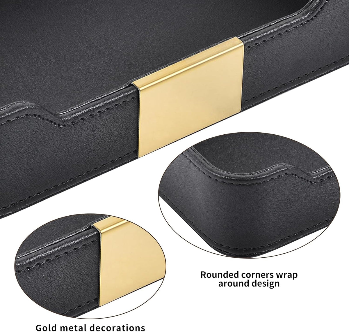 Luxury Leather Valet Tray Desktop Storage Organizer,Bedside Vanity Catchall Tray Nightstand Caddy Holder for Cosmetic,Jewelry,Watch,Keys,Phone,Wallet,Remote Controller,Pen,Black