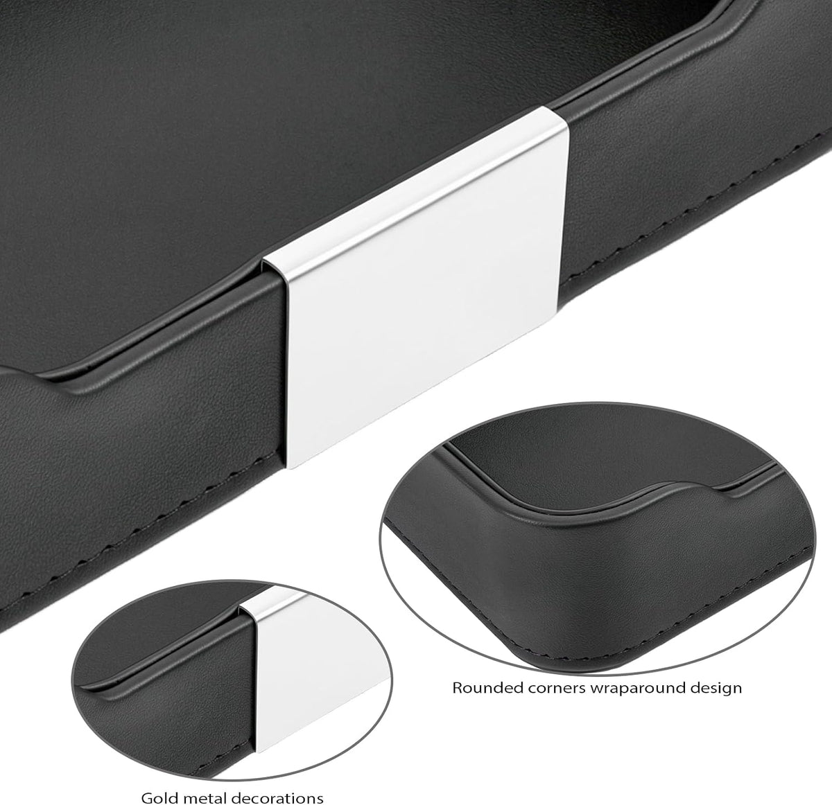Luxury Leather Valet Tray Desktop Storage Organizer,Bedside Vanity Catchall Tray Nightstand Caddy Holder for Cosmetic,Jewelry,Watch,Keys,Phone,Wallet,Remote Controller,Pen,Black