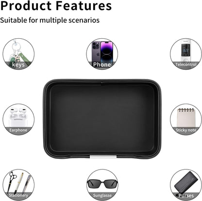 Luxury Leather Valet Tray Desktop Storage Organizer,Bedside Vanity Catchall Tray Nightstand Caddy Holder for Cosmetic,Jewelry,Watch,Keys,Phone,Wallet,Remote Controller,Pen,Black
