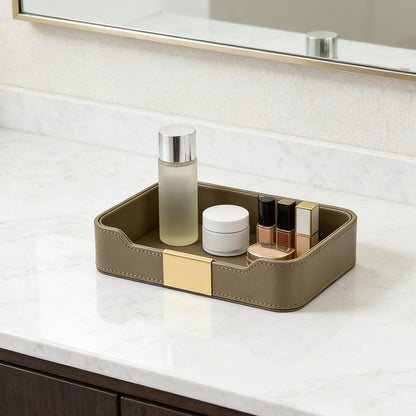 Luxury Leather Valet Tray Desktop Storage Organizer,Bedside Vanity Catchall Tray Nightstand Caddy Holder for Cosmetic,Jewelry,Watch,Keys,Phone,Wallet,Remote Controller,Pen,Black