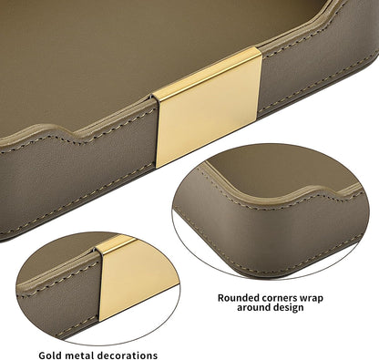 Luxury Leather Valet Tray Desktop Storage Organizer,Bedside Vanity Catchall Tray Nightstand Caddy Holder for Cosmetic,Jewelry,Watch,Keys,Phone,Wallet,Remote Controller,Pen,Black