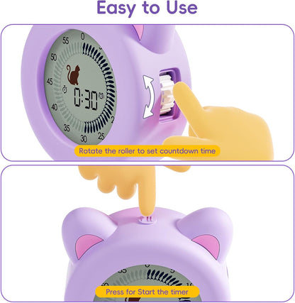 299 Minute Visual Timer for Kids, Cat Countdown Timer with Pause