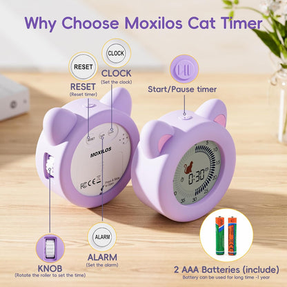 299 Minute Visual Timer for Kids, Cat Countdown Timer with Pause