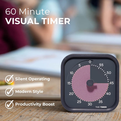 MOD - Home Edition - Individual Sized 60 Minute Visual Countdown Timer for ADHD, Adults, Students, and Pomodoro with Silent Operation (Metallic Midnight)