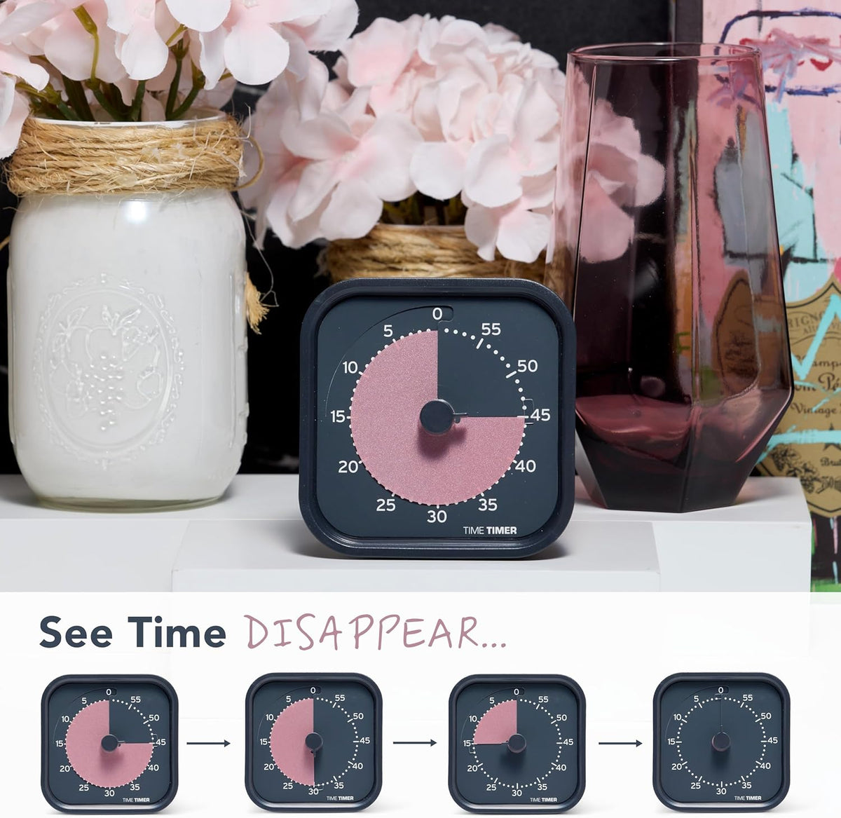 MOD - Home Edition - Individual Sized 60 Minute Visual Countdown Timer for ADHD, Adults, Students, and Pomodoro with Silent Operation (Metallic Midnight)