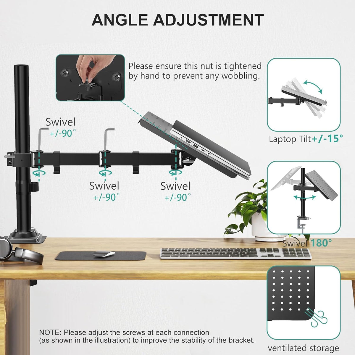 Adjustable Laptop Desk Mount for 17 inch Notebook or 32 inch Screen