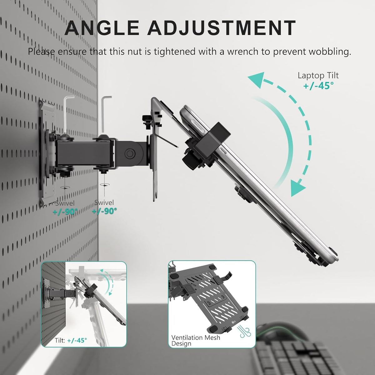 Adjustable Laptop Desk Mount for 17 inch Notebook or 32 inch Screen