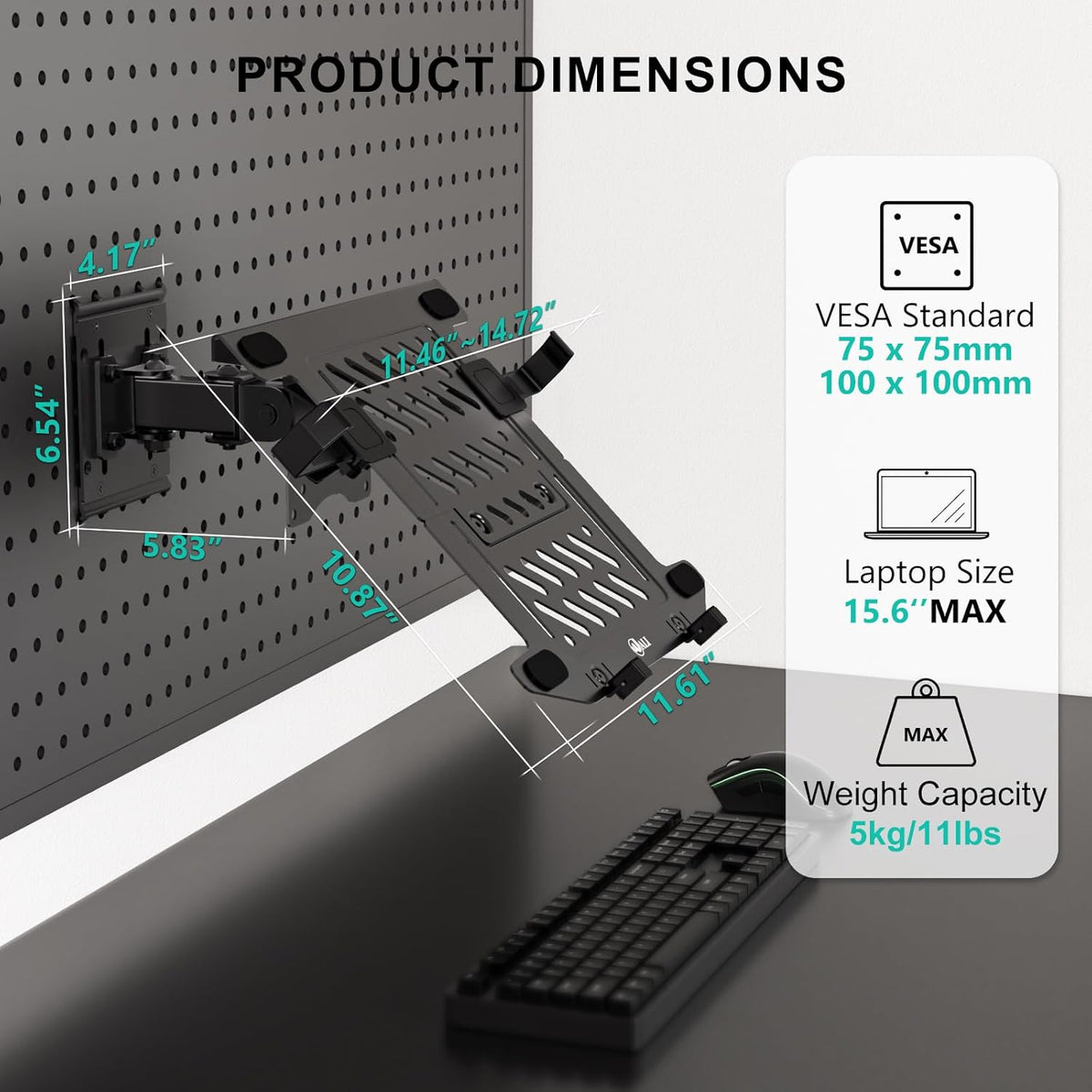 Adjustable Laptop Desk Mount for 17 inch Notebook or 32 inch Screen