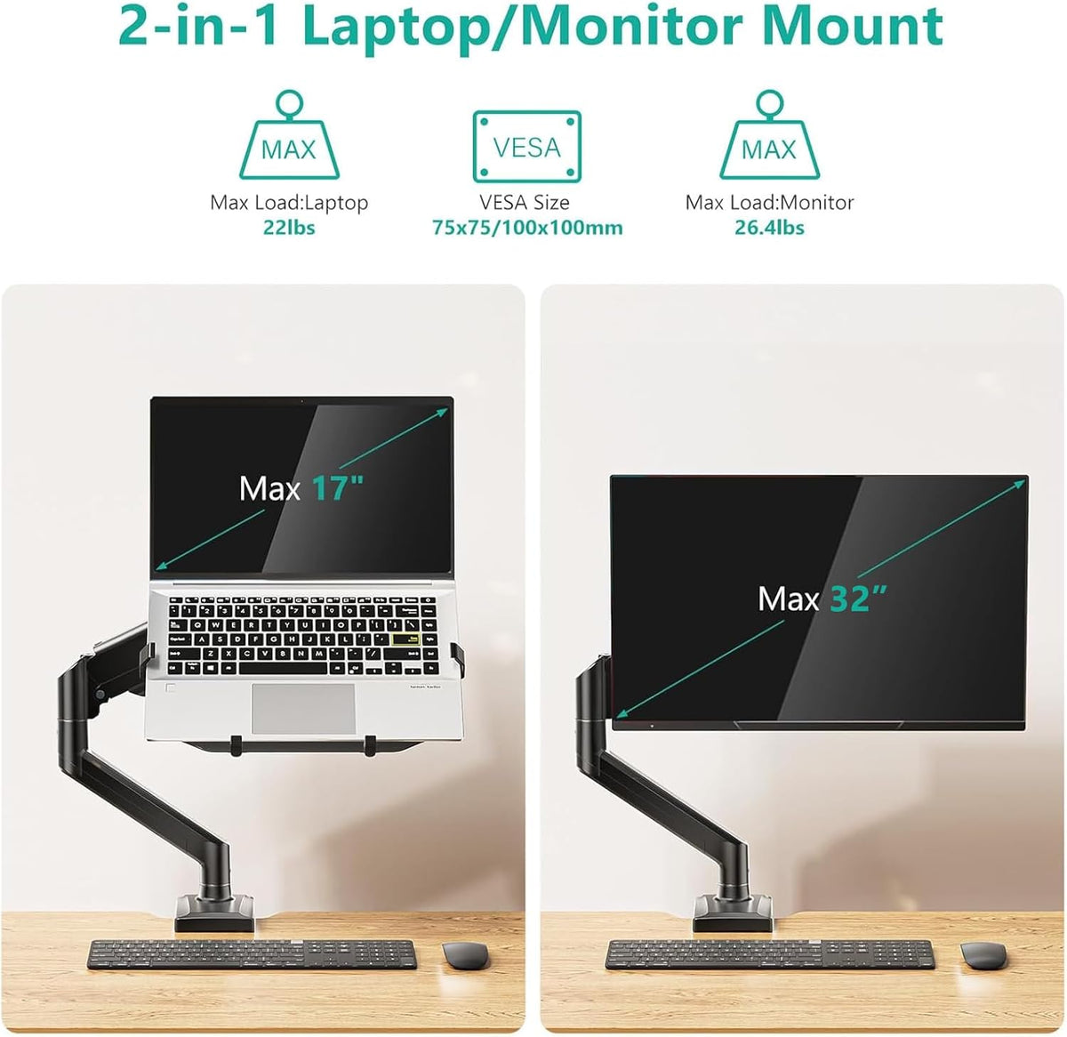 Adjustable Laptop Desk Mount for 17 inch Notebook or 32 inch Screen
