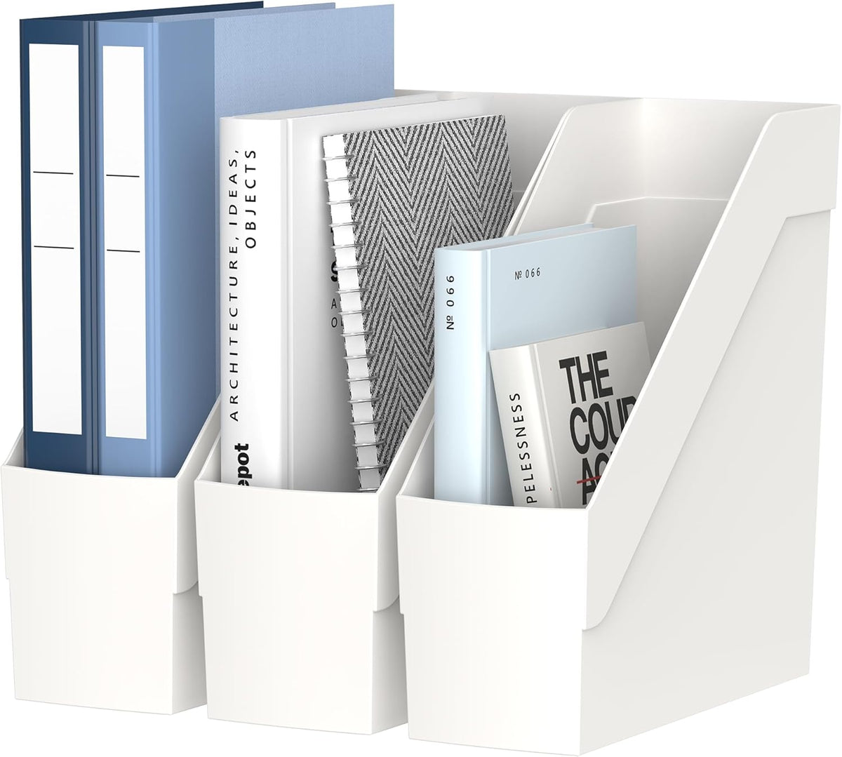 3 Pack Magazine Rack, Plastic File Folder Bin Desk Organizer, White