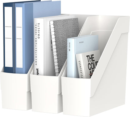 3 Pack Magazine Rack, Plastic File Folder Bin Desk Organizer, White