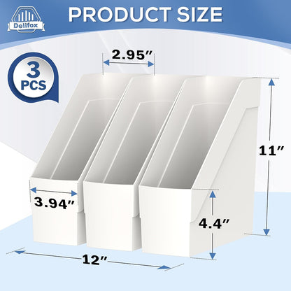 3 Pack Magazine Rack, Plastic File Folder Bin Desk Organizer, White