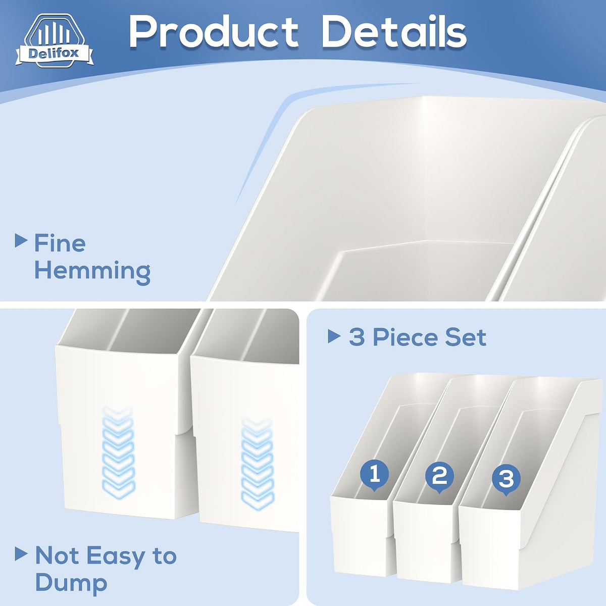 3 Pack Magazine Rack, Plastic File Folder Bin Desk Organizer, White