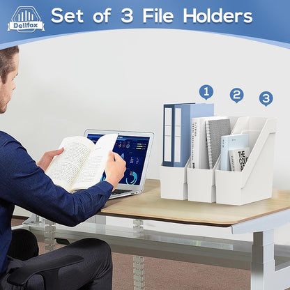 3 Pack Magazine Rack, Plastic File Folder Bin Desk Organizer, White