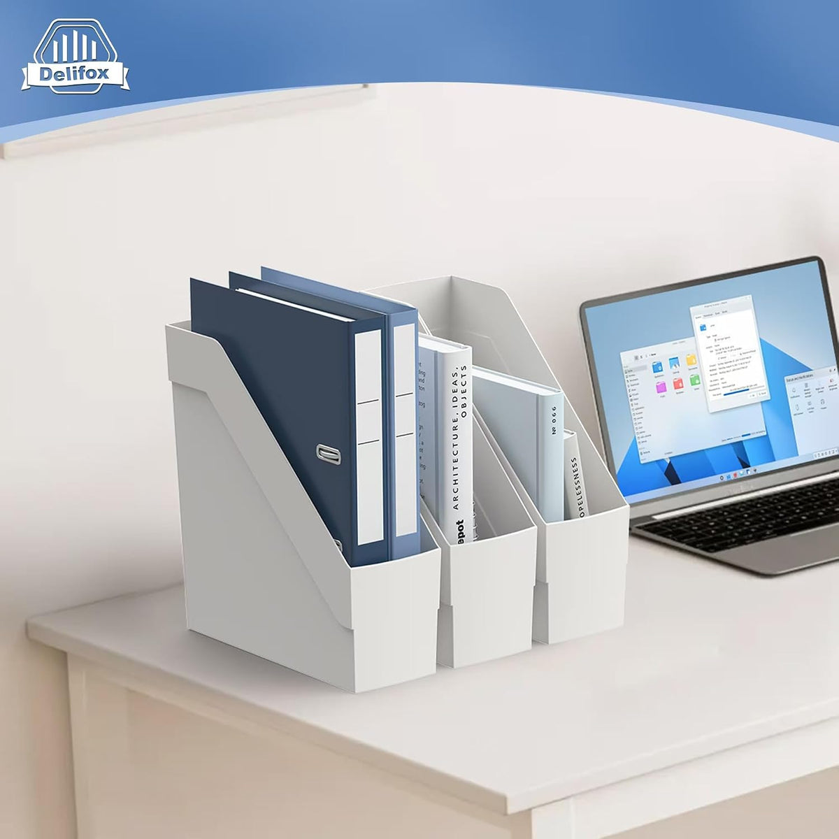3 Pack Magazine Rack, Plastic File Folder Bin Desk Organizer, White