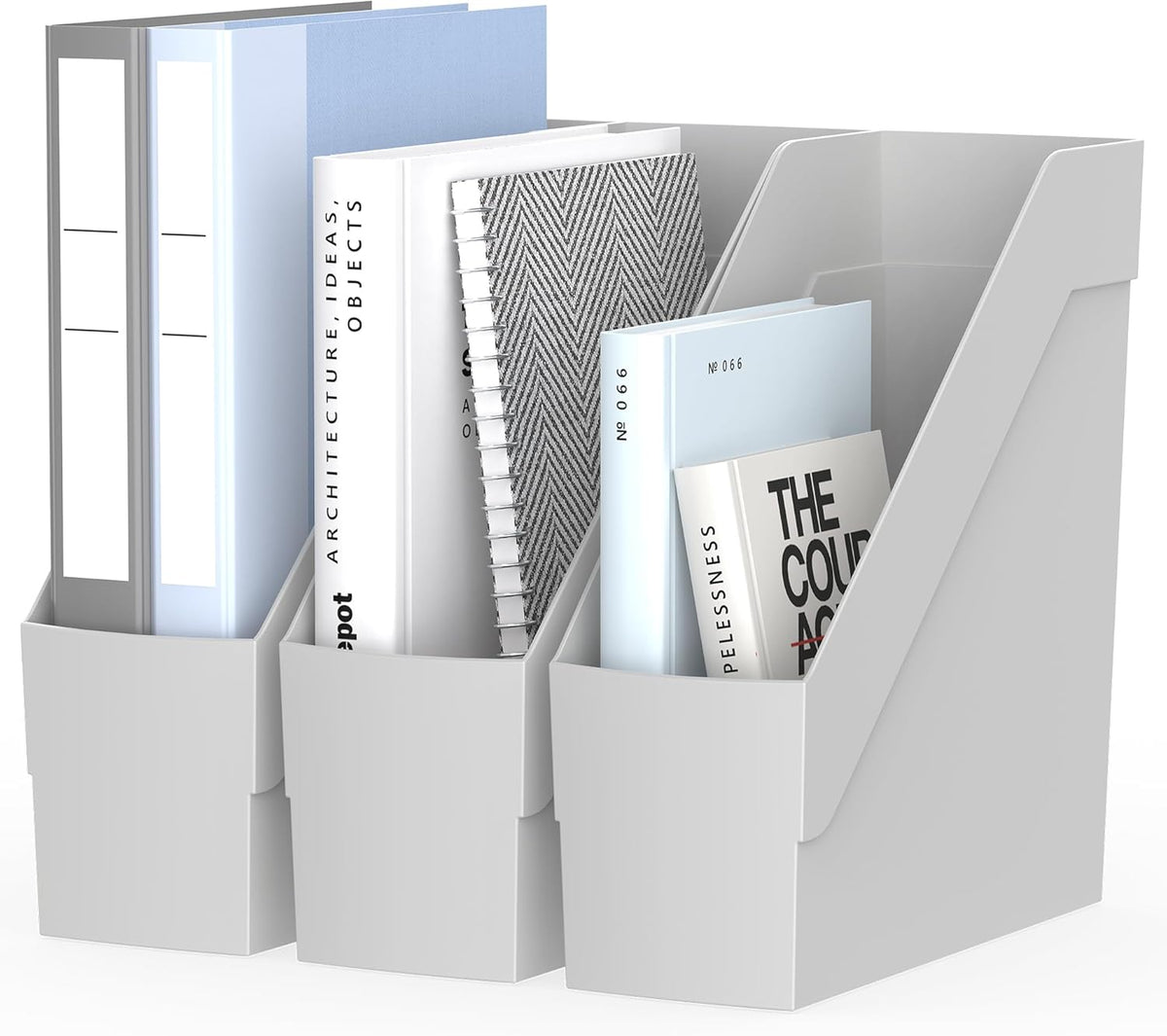 3 Pack Magazine Rack, Plastic File Folder Bin Desk Organizer, White