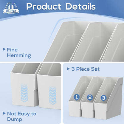3 Pack Magazine Rack, Plastic File Folder Bin Desk Organizer, White
