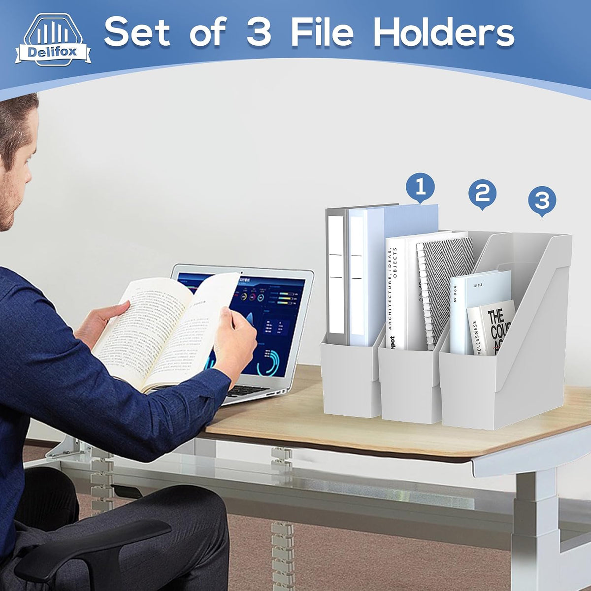 3 Pack Magazine Rack, Plastic File Folder Bin Desk Organizer, White