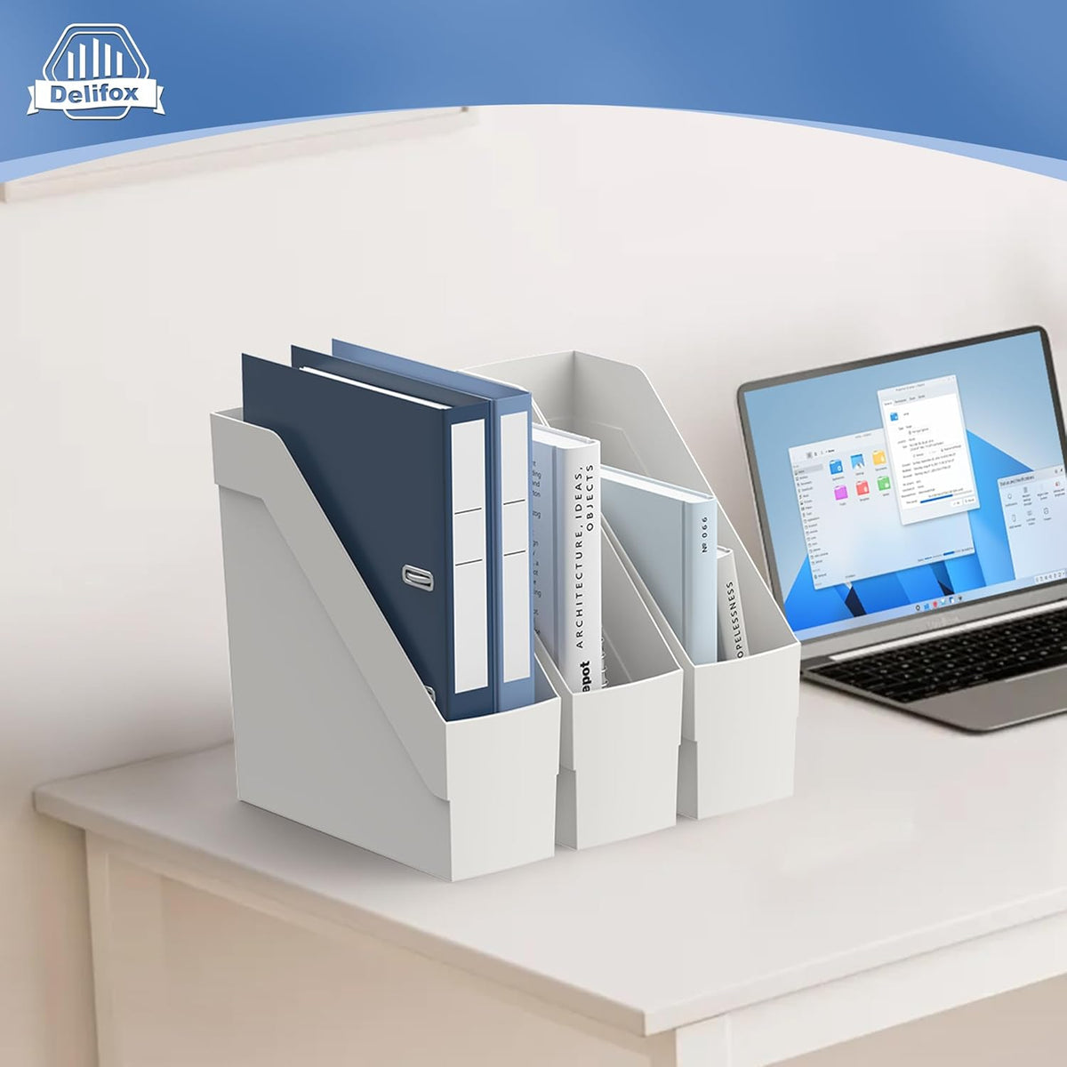 3 Pack Magazine Rack, Plastic File Folder Bin Desk Organizer, White