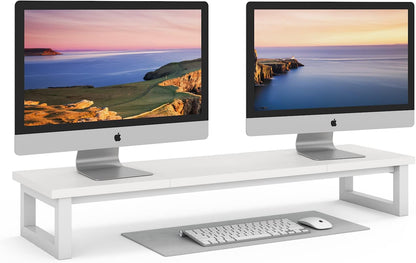 Dual Monitor Stand Riser, 39Inch Large Monitor Stands for 2 Monitors, Computer Monitor Stand, Wooden Desktop Oraganizer Shelf for Office Desk Computer,Laptop,TV