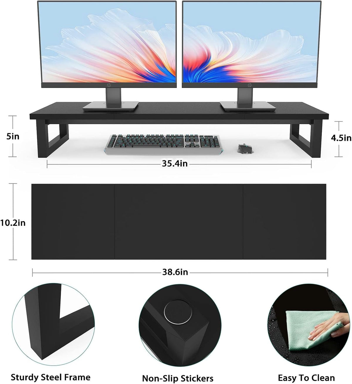 Dual Monitor Stand Riser, 39Inch Large Monitor Stands for 2 Monitors, Computer Monitor Stand, Wooden Desktop Oraganizer Shelf for Office Desk Computer,Laptop,TV