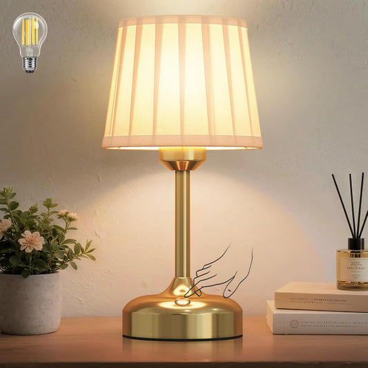 Mini Cordless Table Lamp, Battery Operated Lamp 5000mAh Rechargeable Table Lamp Small Touch Lamp Fabric Shade Dimmable Bedside Lamps for Bedroom, Living Room, Dining Room