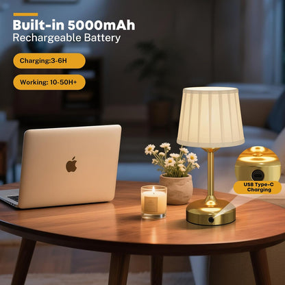 Mini Cordless Table Lamp, Battery Operated Lamp 5000mAh Rechargeable Table Lamp Small Touch Lamp Fabric Shade Dimmable Bedside Lamps for Bedroom, Living Room, Dining Room