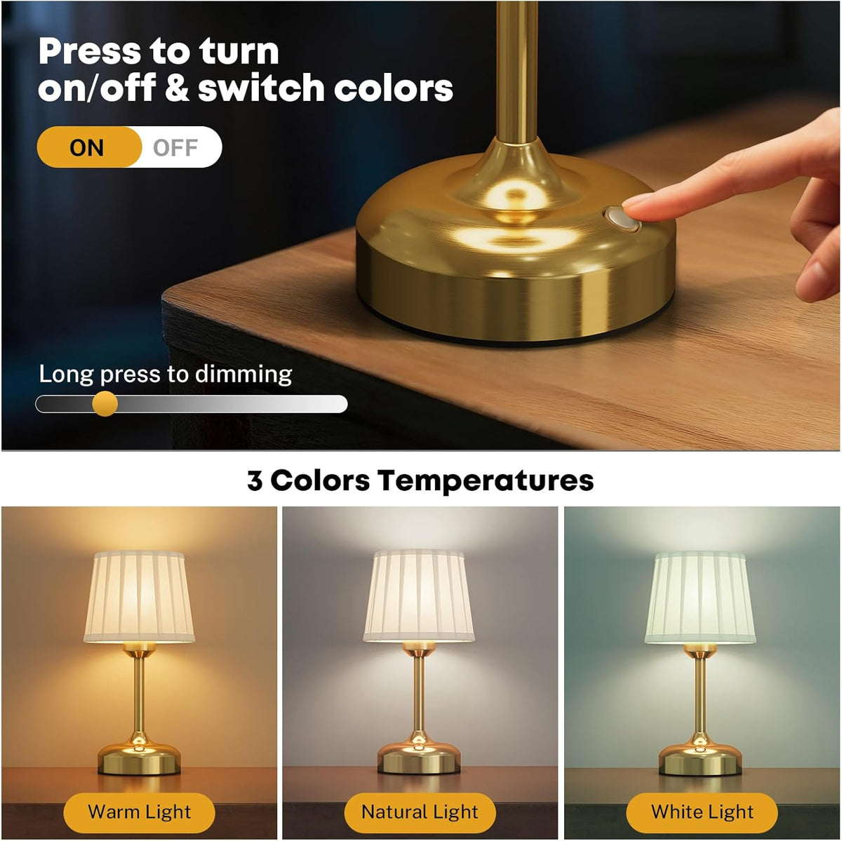 Mini Cordless Table Lamp, Battery Operated Lamp 5000mAh Rechargeable Table Lamp Small Touch Lamp Fabric Shade Dimmable Bedside Lamps for Bedroom, Living Room, Dining Room