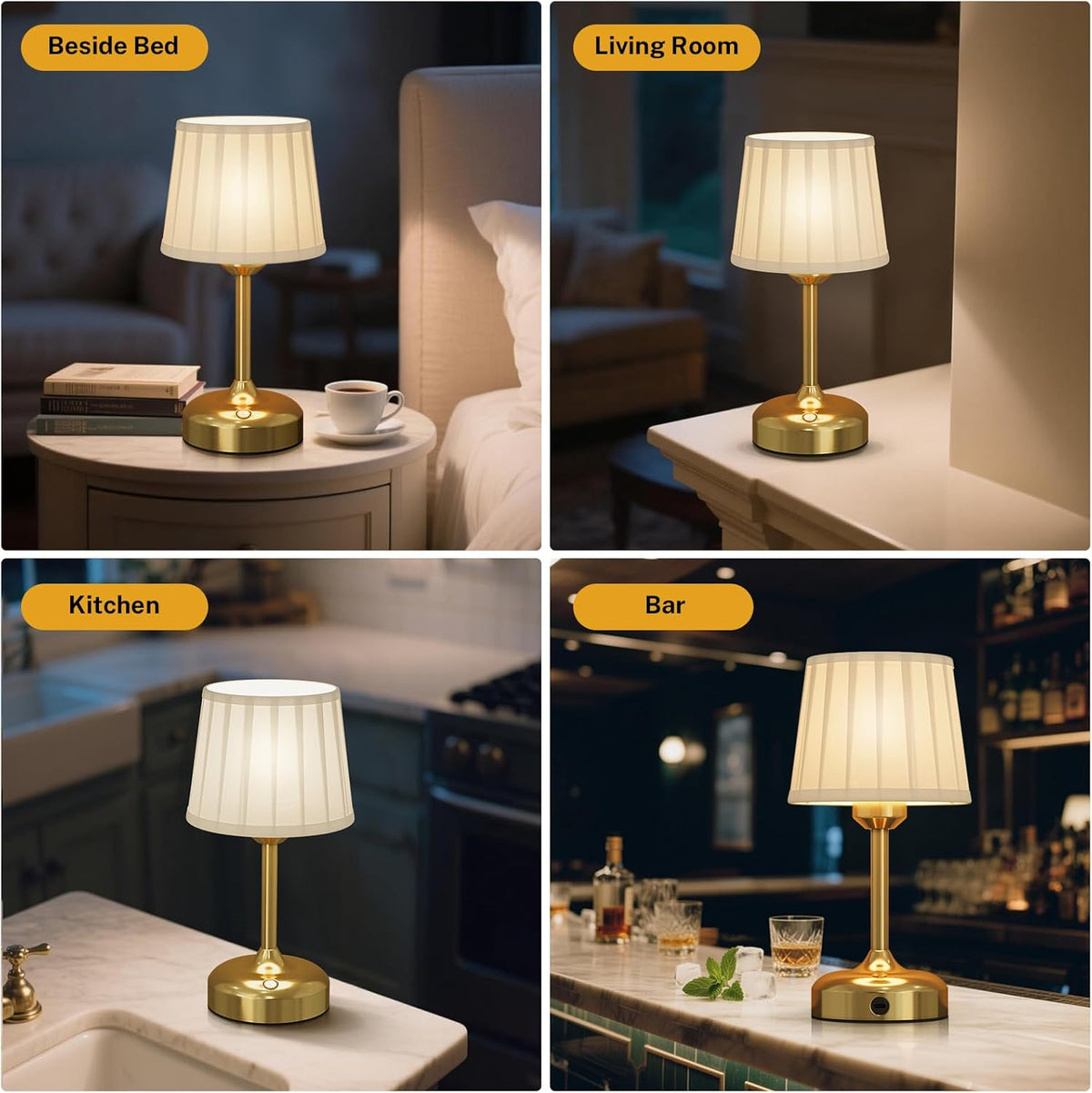 Mini Cordless Table Lamp, Battery Operated Lamp 5000mAh Rechargeable Table Lamp Small Touch Lamp Fabric Shade Dimmable Bedside Lamps for Bedroom, Living Room, Dining Room