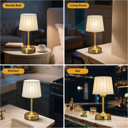 Mini Cordless Table Lamp, Battery Operated Lamp 5000mAh Rechargeable Table Lamp Small Touch Lamp Fabric Shade Dimmable Bedside Lamps for Bedroom, Living Room, Dining Room