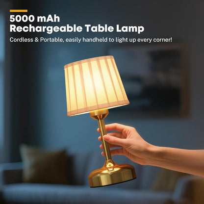 Mini Cordless Table Lamp, Battery Operated Lamp 5000mAh Rechargeable Table Lamp Small Touch Lamp Fabric Shade Dimmable Bedside Lamps for Bedroom, Living Room, Dining Room