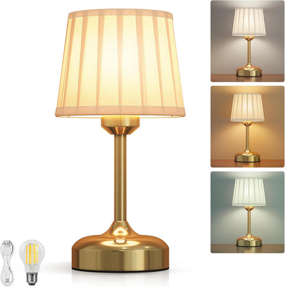 Mini Cordless Table Lamp, Battery Operated Lamp 5000mAh Rechargeable Table Lamp Small Touch Lamp Fabric Shade Dimmable Bedside Lamps for Bedroom, Living Room, Dining Room