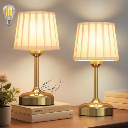 Mini Cordless Table Lamp, Battery Operated Lamp 5000mAh Rechargeable Table Lamp Small Touch Lamp Fabric Shade Dimmable Bedside Lamps for Bedroom, Living Room, Dining Room